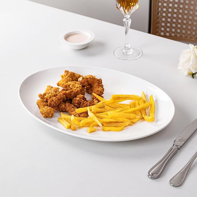 Serving Platters Set of 2 – 15.5 Inch Oval White Serving Platters, Large Porcelain Serving Platter Set for Party, Appetizers, Charcuterie, Sushi & Dessert, Microwave & Dishwasher Safe