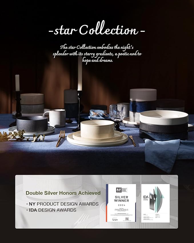 famiware Star Plates and Bowls Sets, Modern Stoneware Dinnerware Sets for 6, 18-Piece Kitchen Dish Set - Chip and Scratch Resistant, Microwave and Dishwasher Safe Tableware, Matte White