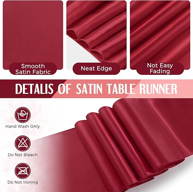 Breling 8 Pack Black and Maroon Disposable Plastic Tablecloths and Satin Table Runner Set, 54 x 108 Inch Tablecloth, 12 x 108 Inch Table Runners for Wedding Graduation Birthday Baby Shower