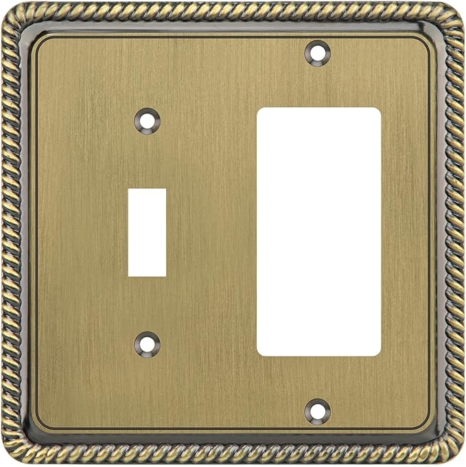 Henne Bery Rope Edge Decorative Wall Plate Switch Plate Outlet Cover (Toggle/Decorator, Antique Brass)