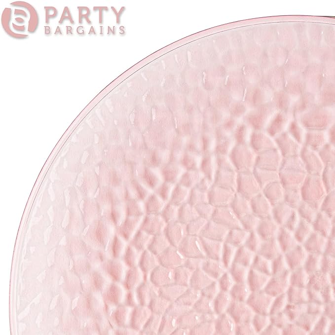 PARTY BARGAINS 13-Inch Charger Plates - 48 Pack, Hammered Pink, Heavy-Duty Disposable Chargers for Elegant Dining - Ideal for Weddings and Formal Events