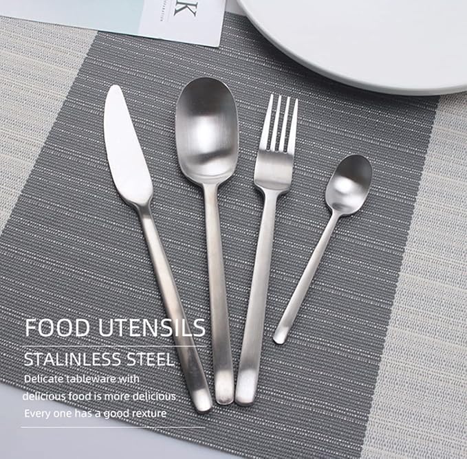 Matte Silverware Set for 6 Stainless Steel Flatware Set Light Luxury Vintage Style 24 Piece Cutlery Tableware Utensils Set Include Knives Forks and Spoons for Home Kitchen Restaurant Christmas