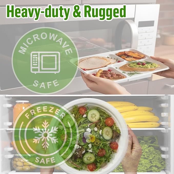 Compostable Heavy Duty Disposable Paper Plates, 75 Count | 10 Inch Round | Natural Bagasse, White Biodegradable Eco-Friendly Sugarcane BBQ, Party, Gathering, Picnic Sugarcane Tray