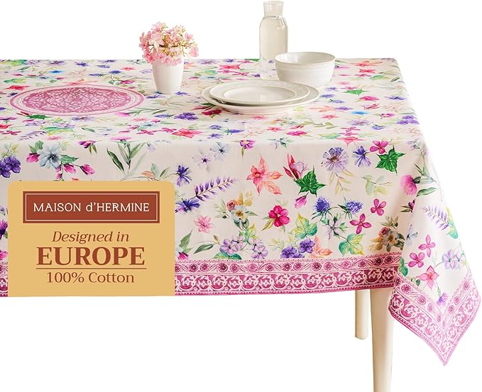 Maison d' Hermine Table Cloth Rectangle Table 100% Cotton 70 x 90 Inches Tablecloth Reusable Decorative for Dining Room Farmhouse Home Valentines Day Decorations Spring Summer - Chardon