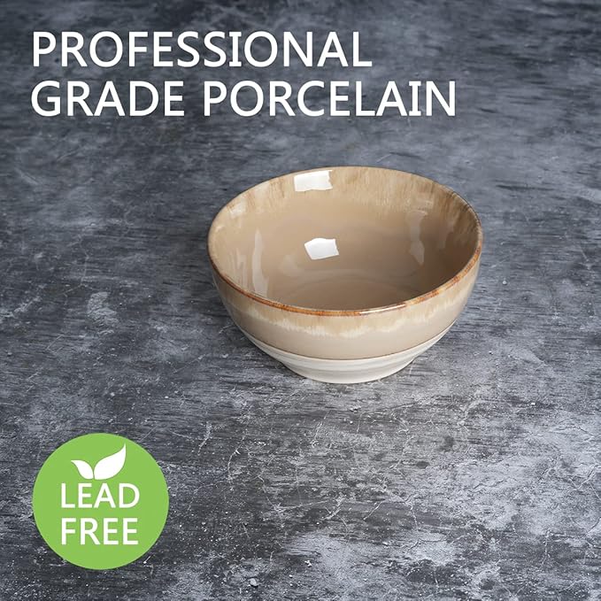 Bosmarlin Small Ceramic Dessert Bowls, 16 Oz, Set of 6, Dishwasher and Microwave Safe, For Cereal, Ice Cream, Soup, Salad, Rice (Brown Grey, 16 Oz)