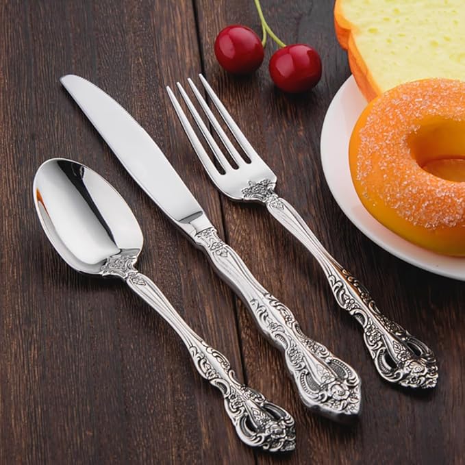 TWEE Luxury Fine Silverware Set for 6 Flatware Set 30 Pieces Relief Sculpture Openwork Design Elegant Tableware Set 18/10 Stainless Steel Cutlery Set Utensil Sets for Home Restaurant Dishwasher Safe