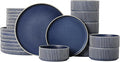 Dinnerware Set Service for 8, 24-Piece Ceramic Plates and Bowls Set, Chip & Scratch Resistant, Microwave and Dishwasher Safe, Modern Minimalist Tableware for Everyday Use, Matte Blue