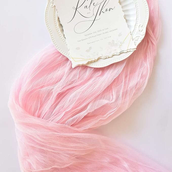 Joanlody Blushing Pink Cheesecloth Table Runner Spring Easter 10Ft Rustic Gauze Boho Cheese Cloth Table Runner for Wedding Bridal Baby Shower Decoration 4 Pack