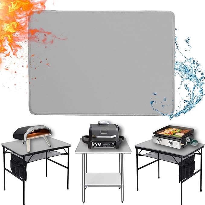 25x19.5in Heat Resistant Grill Mats for Outdoor Grill to Protect Your Prep Table and Outdoor Grill Table - Fire Proof & Water Proof & Oil Proof BBQ Mat - Grey (1mm)