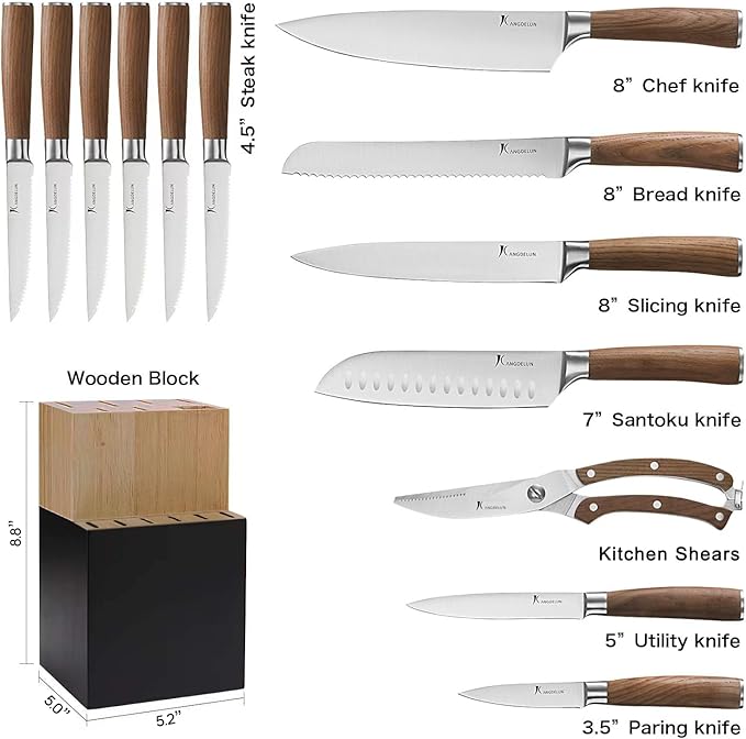 Natura Series 14 PCS Knife Block Set, Ultra Sharp High Carbon Stainless Steel with Wooden Handle