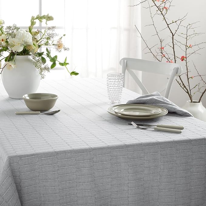Martha Stewart Honeycomb Modern Farmhouse Tablecloth, Charcoal Grey, 60"x102"