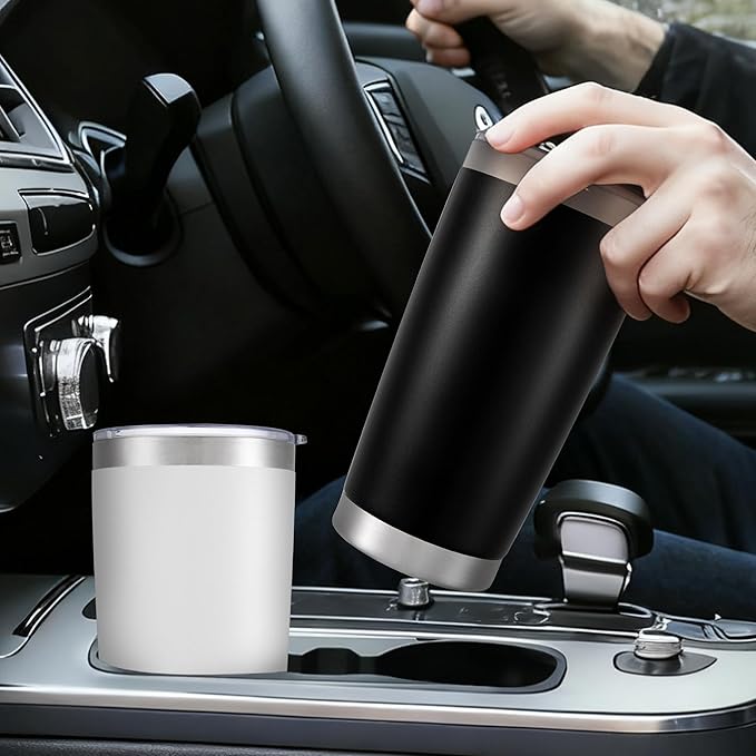 20 oz Tumbler Bulk with Lid Stainless Steel Insulated Tumblers Double Wall Vacuum Coffee Mug Powder Coated Tumbler Cups for Cold and Hot Drinks, White, 6 pack