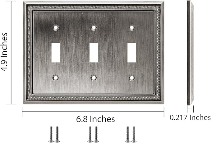 Henne Bery Sunken Pearls Heavy Duty Decorative Wall Plate Switch Plate Outlet Cover (Triple Toggle, Heirloom Silver)