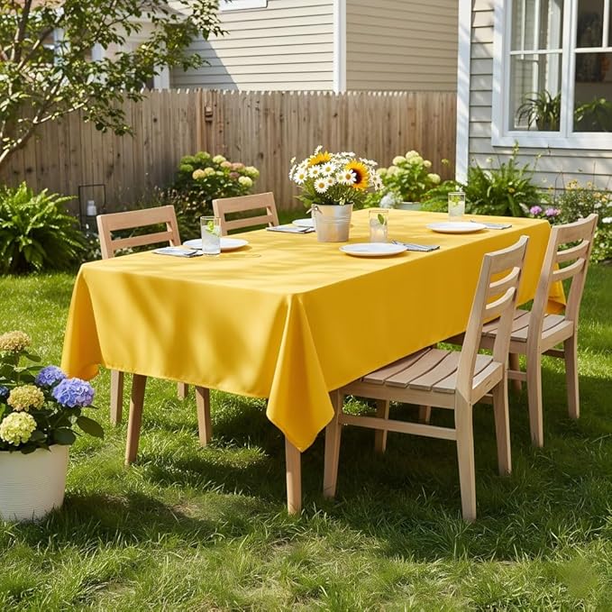 sancua Rectangle Tablecloth - 70 x 108 Inch - Stain and Wrinkle Resistant Washable Polyester Table Cloth, Decorative Fabric Table Cover for Dining Tables, Buffet Parties and Camping, Yellow