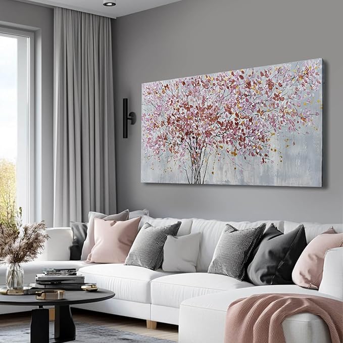 CHUDANHAO Colorful Flowers Canvas Art Prints Pink and Red Tree Wall Decor 24"x48" Bedroom Plant Wall Art Office Artwork Living Room Posters