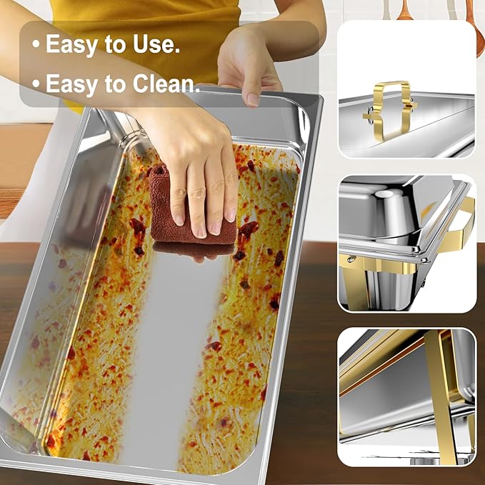 Chafing Dishes for Buffet 4 Pack, 11QT [Large Size and Sturdy] Stainless Steel Food Warmers for Parties Buffet [Elegant Gold and Silver Colors] Catering Supplies Buffet Display