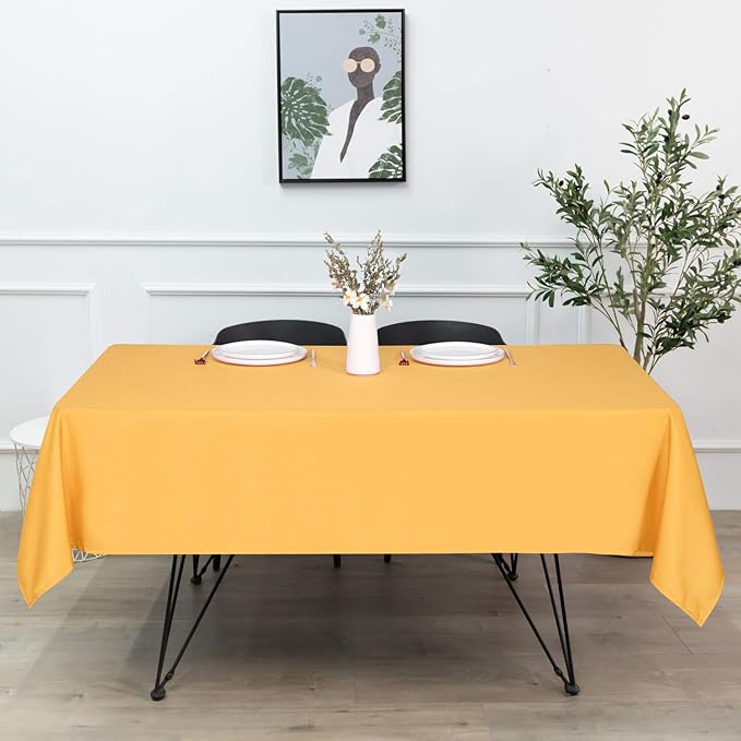 sancua Rectangle Tablecloth - 54 x 108 Inch - Stain and Wrinkle Resistant Washable Polyester Table Cloth, Decorative Fabric Table Cover for Dining Tables, Buffet Parties and Camping, Gold