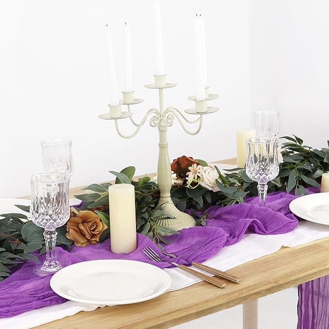 FUHSY 5 Pack 10FT Gazue Cheesecloth Fabric Table Runner Bulk Lilac Rustic Vintage Party Table Runner 36x120 Inch Light Purple Linen Cheese Cloths Table Cloth Romantic Wedding Table Cover Overlay