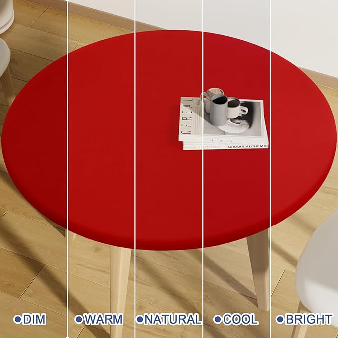 Round Spandex Tablecloth, Elastic Fitted Waterproof Tablecloths for 31"-35" Tables, Stretch Washable Picnic Table Cover for Camping, Dining, Indoor and Outdoor, Red