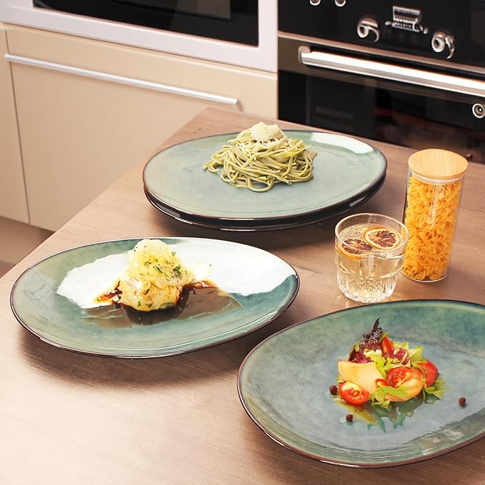 Ceramic Serving Platters - Set of 4 Curved Oval Plates for Entertaining, Modern Kitchen Dishes for Dinner, Fruit, Salad, Serving Trays, 11.5 Inch