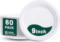 DaYammi 100% Compostable Paper Plates 9 Inch, 60-Pack Heavy Duty Paper Plates Bulk,Biodegradable Bagasse,Eco-Friendly Disposable Dinner Plate for BBQ,Picnic,Party (BPI Certified,Microwaveable)
