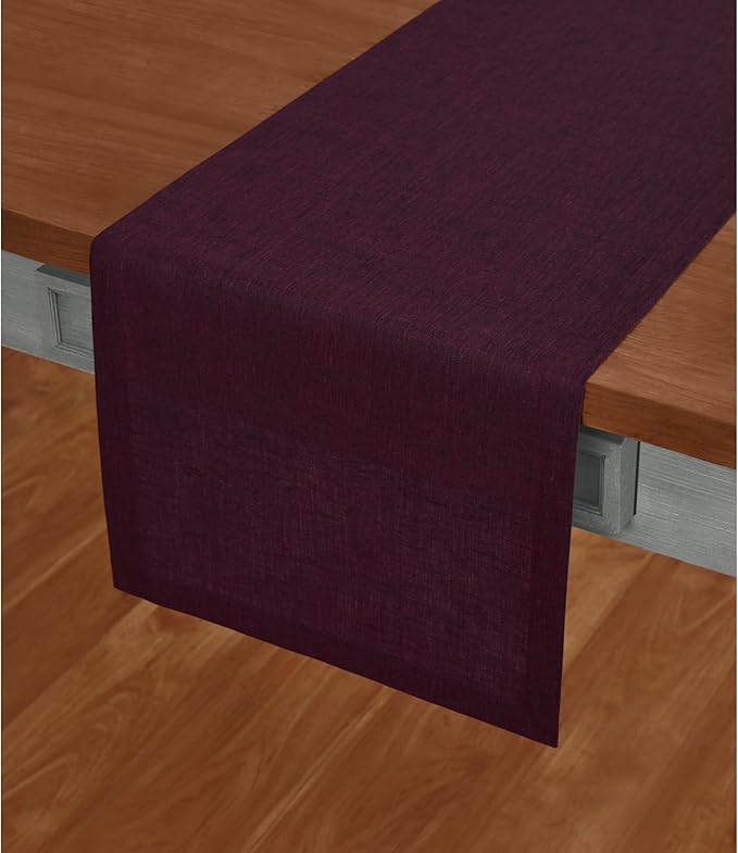 Solino Home Linen Small Table Runner 48 Inches - Athena, 100% Pure Linen Chambray Burgundy Table Runner 14 x 48 Inch Ideal for Dresser and Coffee Tables - Winter, Valentines
