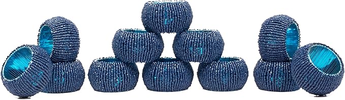 Navy Napkin Rings, Handmade Beaded Napkin Rings Set of 12, Beaded Napkin Holders, Ring Napkin, Christmas Napkin Ring, Handmade by Skilled Artisans - A Beautiful complement to Dinner Table décor- Navy