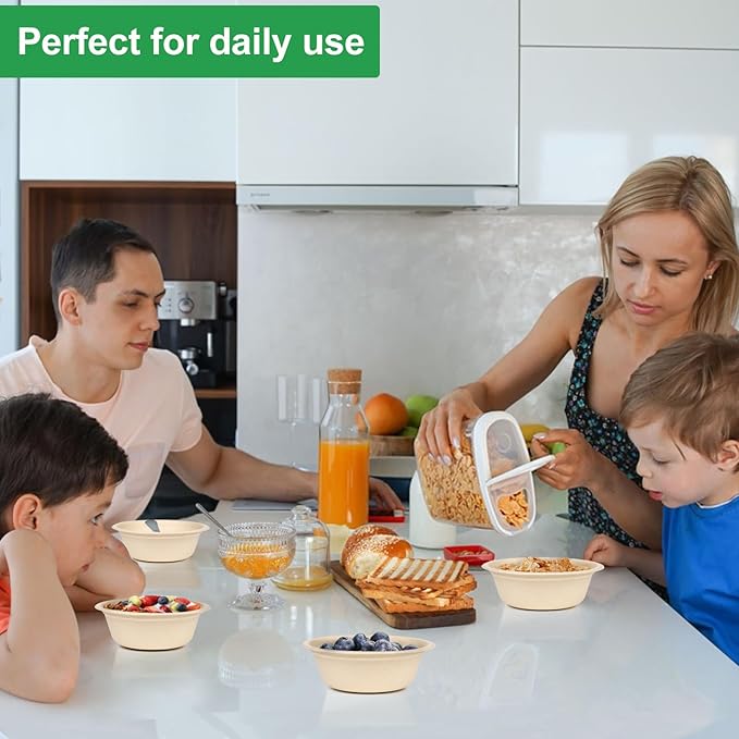 Paper Bowls 10 oz, 100 Pack Small Disposable Bowls, Heavy Duty Paper Bowls for Hot Soup, Salad, Dessert, 100% Compostable Biodegradable Microwavable Safe