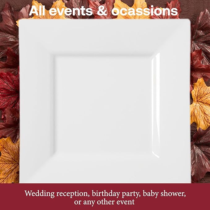 Smarty Had A Party 120 Disposable Plastic Dessert Plates, 8" Heavy Duty Square White Salad Plates for Appetizers and Buffets, Bulk Supplies for Events and all Occasions