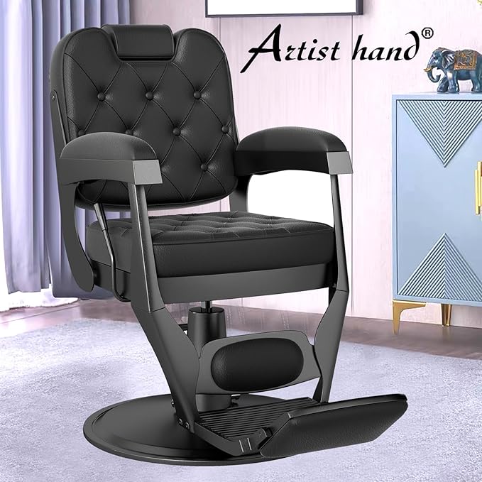 Artist hand Barber Chair, Retro Reclining Salon Chair, Barber Chairs for Barbershop, All-Purpose Vintage Chairs with Heavy-Duty Frame, Headrest