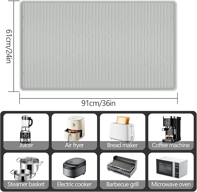 36"x24" Heat Resistant Mat for Countertop Lanstics Silicone Baking Mat Non-Slip Air Fryer Mats Multipurpose Countertop Protector Microwave Mats Fire Resistant Mat Place Mat for Kitchen Counter
