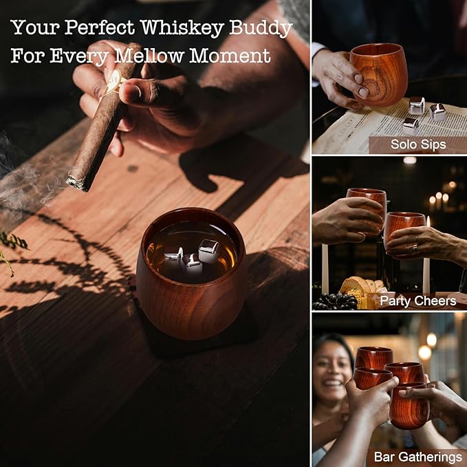 Wooden Whiskey Glass Set – Durable Bourbon Glass for Men, Insulated Old Fashioned Glass – Whiskey Gifts for Husband, Dad, Brother – Birthday, Christmas, Father’s Day, Retirement