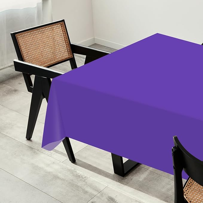 54 Inch X 200 Feet Plastic Table Cover Roll with Convenient Slide Cutter,Disposable Plastic Table Cloth Roll with Cut-to-Size Design for Weddings, Banquets, Parties (Purple)