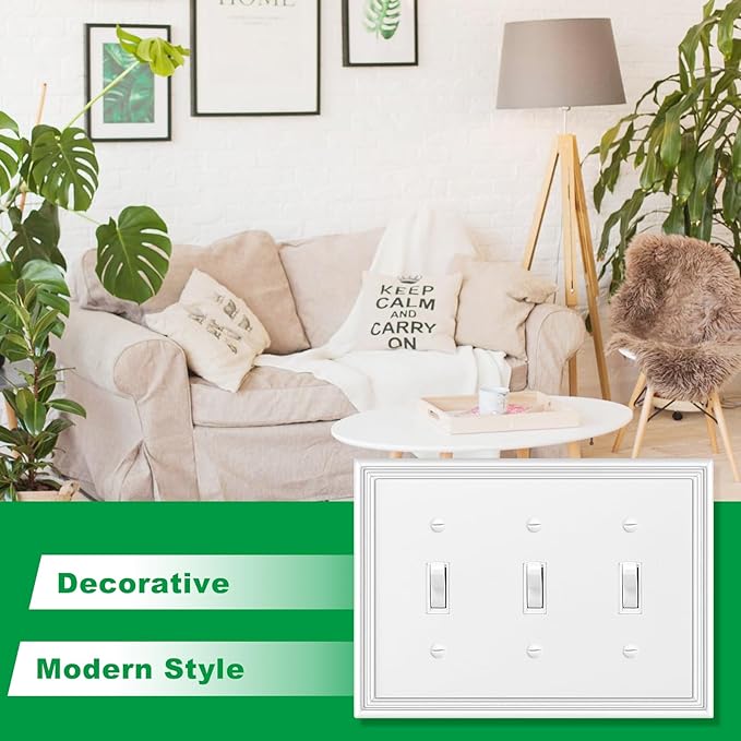 Decorative Wall Plate Light Switch Cover Decorator Outlet Covers Rocker Switch Plates Bamboo Fiber Material Wall Plates for Kitchen Bathroom (3 Gang Triple Toggle-1 Pack)