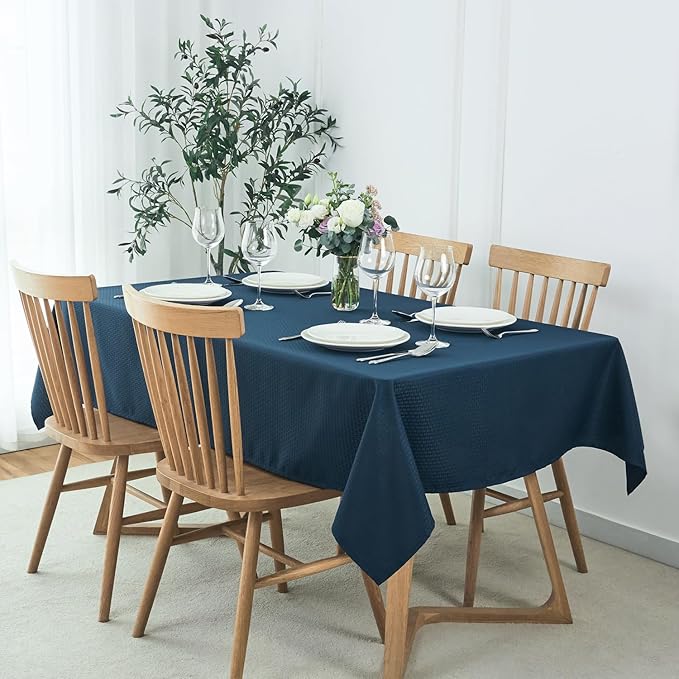 maxmill Square Jacquard Tablecloth Waterproof Spillproof Wrinkle Resistant Soft Weaved Design Table Cloth for Dinner and Party Washable Fabric Cover, Indoor Outdoor Use, 60 x 60 Inch, Navy Blue