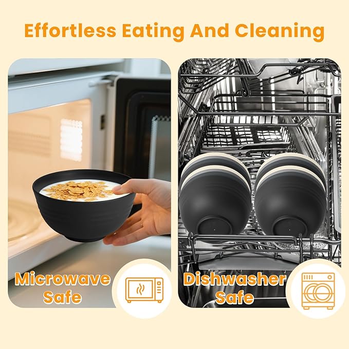 Homienly Premium Wheat Straw Bowls 8 PCS Unbreakable Bowl for Kitchen Cereal Bowls Lightweight Bowl Set, Reusable Microwave and Dishwasher Safe Bowl Set for Soup,Ramen,Salad(Grey Stone, 26 OZ)