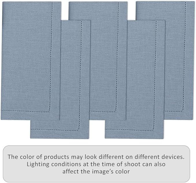 Ruvanti Premium Linen Napkins Set of 6-20x20 Inch, Classic Hemstitch, Mitered Corner Cloth Napkins - Soft, Elegant Dinner Napkins Cloth Washable for Weddings, Parties, Everyday Use - Grey