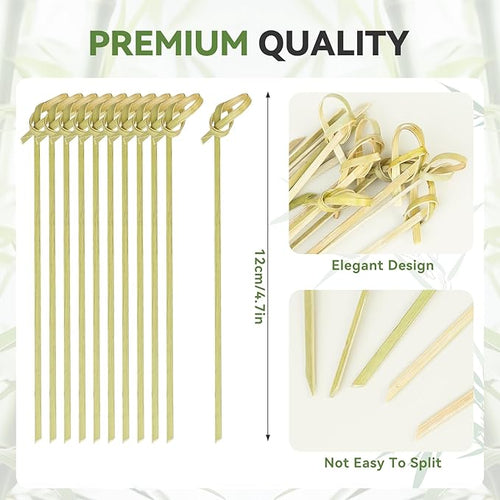 200PCS Cocktail Picks Bamboo Skewers for Appetizers, Fancy Toothpicks for Appetizers, 4.7 Inch Long Decorative Knot Bamboo Cocktail Sticks for Party Drinks Food Fruit Charcuterie Boards Accessories