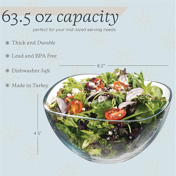 Serving Bowls, 63.5 Ounce Large Salad Bowls for Parties and Every Day, Beautiful Wavy Designed Serving Bowl for Entertaining, Elegant Big Bowl For Salads, Pasta, Fruit, Microwave and Dishwasher Safe