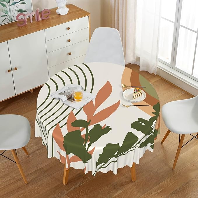 Laeacco 24 Inch Boho Mid Century Round Tablecloth Abstract Rainbow Sun Modern Geometric Art Print Table Cloth Washable Waterproof Wrinkle Free Table Cover for Kitchen Dining Picnic Party Decoration