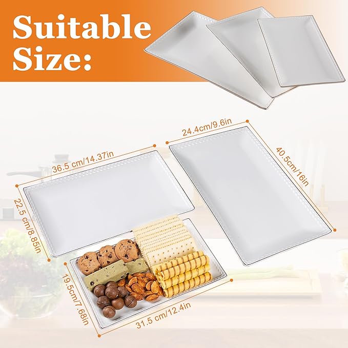 Kassel Ceramic Serving Platter Set | 16”/14”/12” Rectangular Serving Trays for Entertaining at Parties and Weddings | Oven Safe XL Serving Trays for Tacos, Steak and Cake