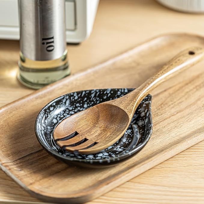 LAUCHUH Spoon Rest for Stove Top, 5 inch Cooking Spoon Holder for Kitchen Countertop Large Ladle Holder for Spatula, Spoons or Tong, Farmhouse Halloween Decor, Starry Black