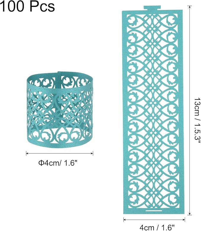 uxcell 100Pcs Napkin Rings Laser Cut Foil Paper, Napkin Holder Hollow Napkin Bands for Weddings Party Serviette Table Decoration Restaurant (Blue, 5.3 x 1.6)