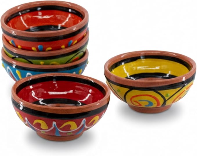 Cactus Canyon Ceramics Spanish Terracotta 5-Piece Tiny Super Small Mini-Bowl (Pinch Bowls) Set, Multicolor