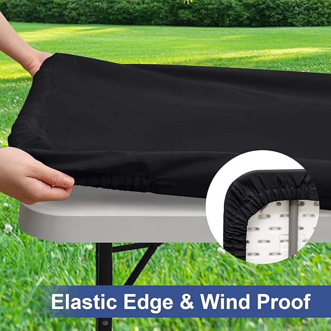 homing 2 Pack Rectangle Table Cloth, Elastic Fitted Fabric Tablecloth Fits for 5 Foot Folding Tables, Washable Table Cover for Picnic, Camping, Indoor & Outdoor (Black, 30" x 60")