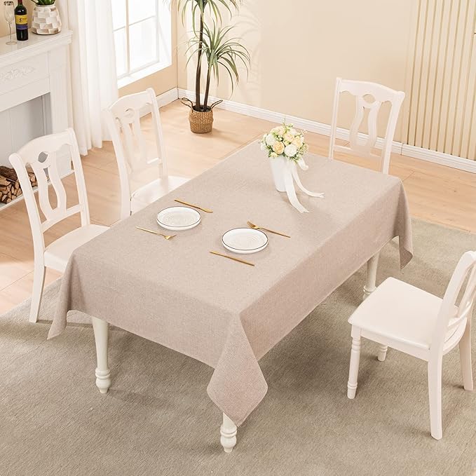 BALCONY & FALCON Rectangle Tablecloth Washable Wrinkle Resistant and Water Proof Table Cloth Decorative Linen Fabric Tablecloths for Dining Parties Kitchen Wedding and Outdoor Use (Beige, 57x85)