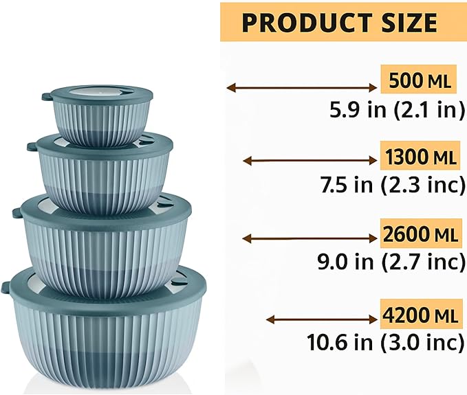 Mixing Bowls with Airtight Lids – 8 Piece Nesting Kitchen Set – BPA-Free, Leak-Proof & Stackable – Dishwasher, Microwave & Freezer Safe