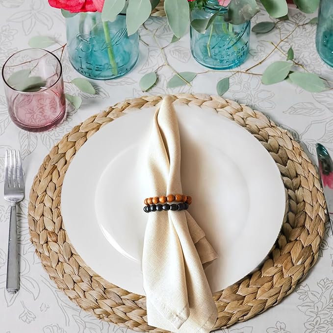 Napkin Rings Set of 6 - Modern Napkin Holder Rings with Wooden Beads | Dinner Napkin Ring for Holiday & Christmas, Birthday Party, & Wedding Decor - Farmhouse Napkin Rings Bulk (Yoko)