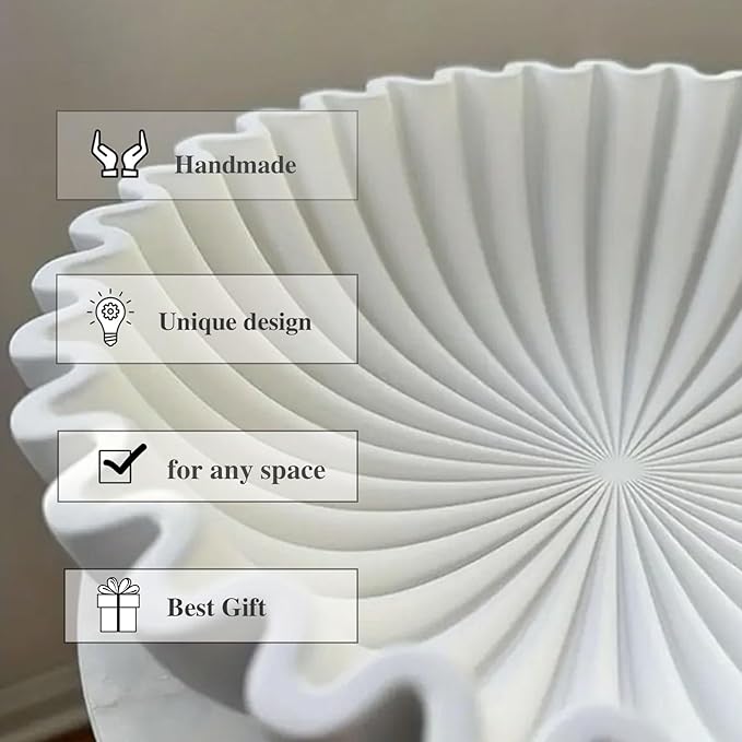 Large Decorative Bowl,White Decorative Bowls for Home Decor - Ruffle Decor - Fluted Bowl - Scalloped Bowl-Stylish Key for Entry Table