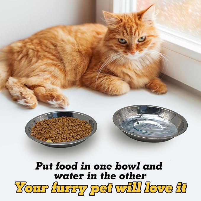 Hamiledyi 12 Pcs Stainless Steel Cat Bowls Metal Wide Shallow Cat Feeding Dishes Replacement Whisker Fatigue Kitten Food Bowl for Dogs Cats and Other Pets (6.30 Inch Diameter)